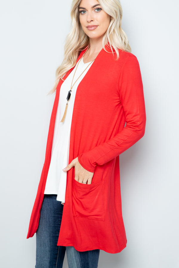 Full Size Stretch Rayon Spandex Cardigan Open Front Pockets Women