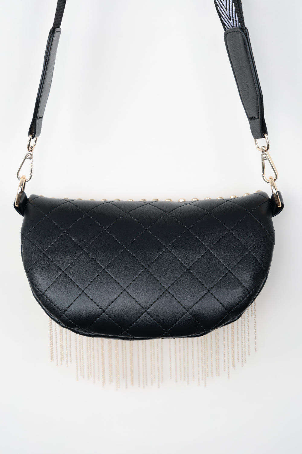 Adored Vegan Leather Studded Sling Bag with Fringes - Edgy Elegance for the Free Spirit!