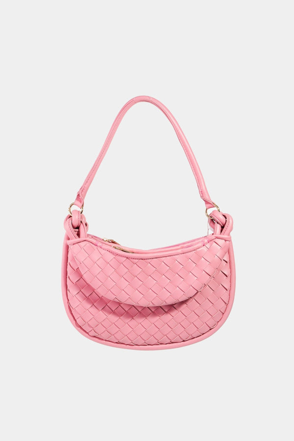 Vegan Leather Basket Weave Half Moon Bag Medium Size Unique Design