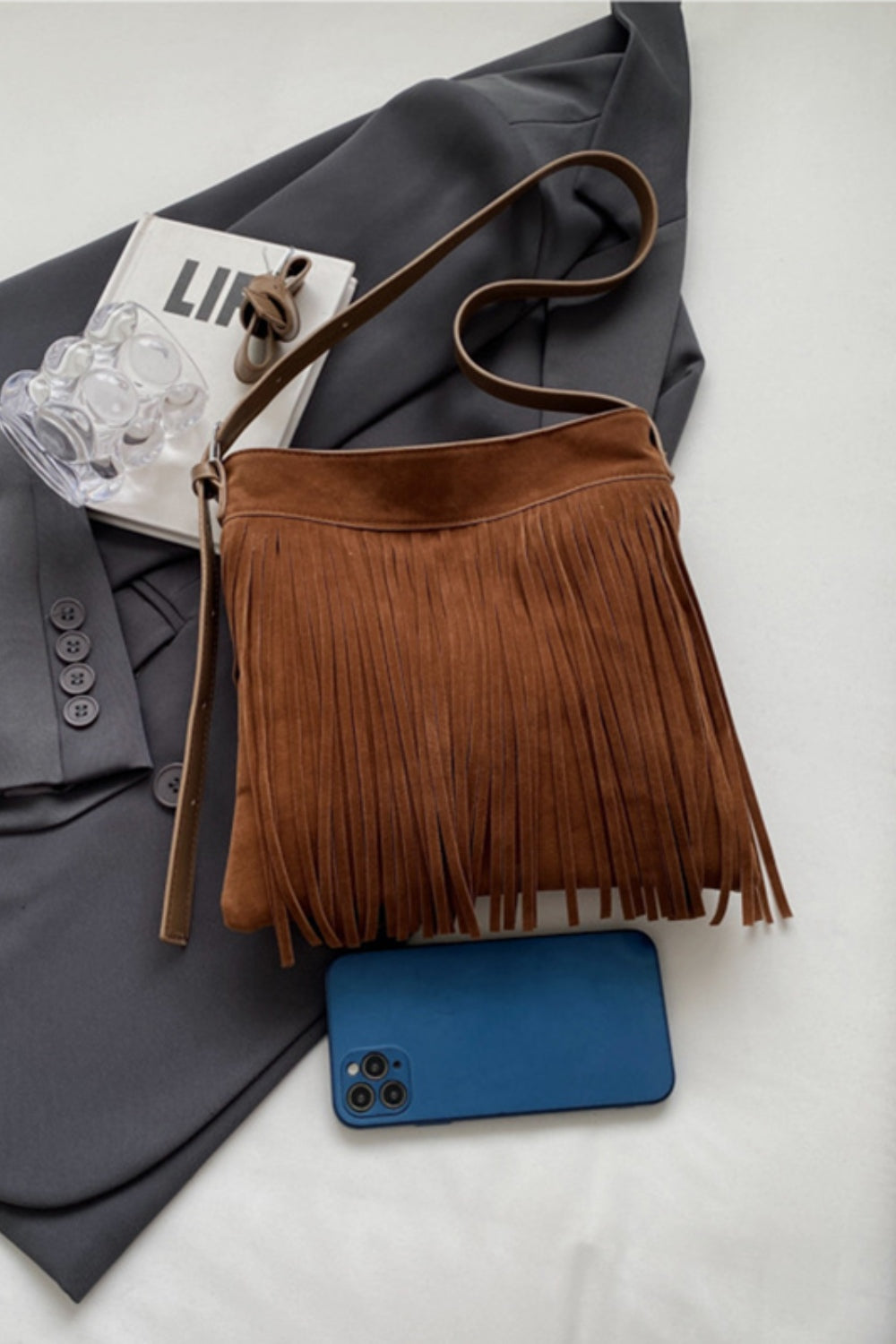 Suede Vegan Leather Fringe Adjustable Strap Shoulder Bag - An everyday companion!