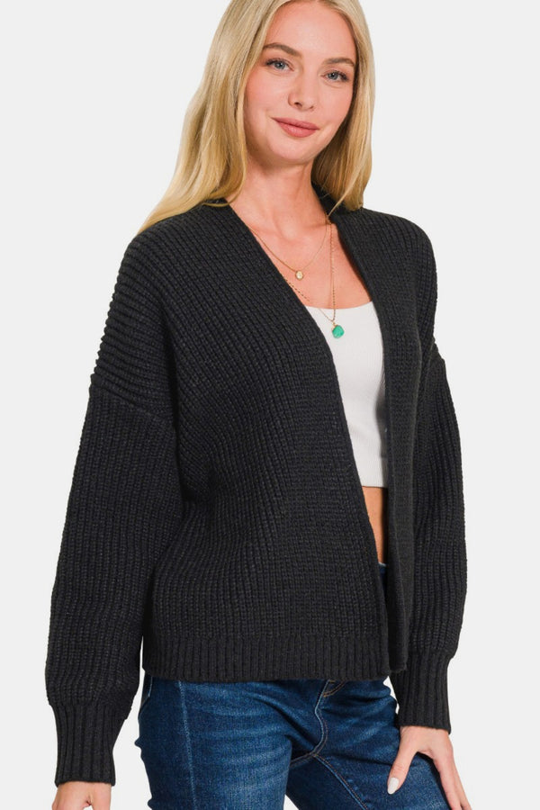 Zenana Open Front Drop Shoulder Cardigan 100% Polyester Relaxed Fit