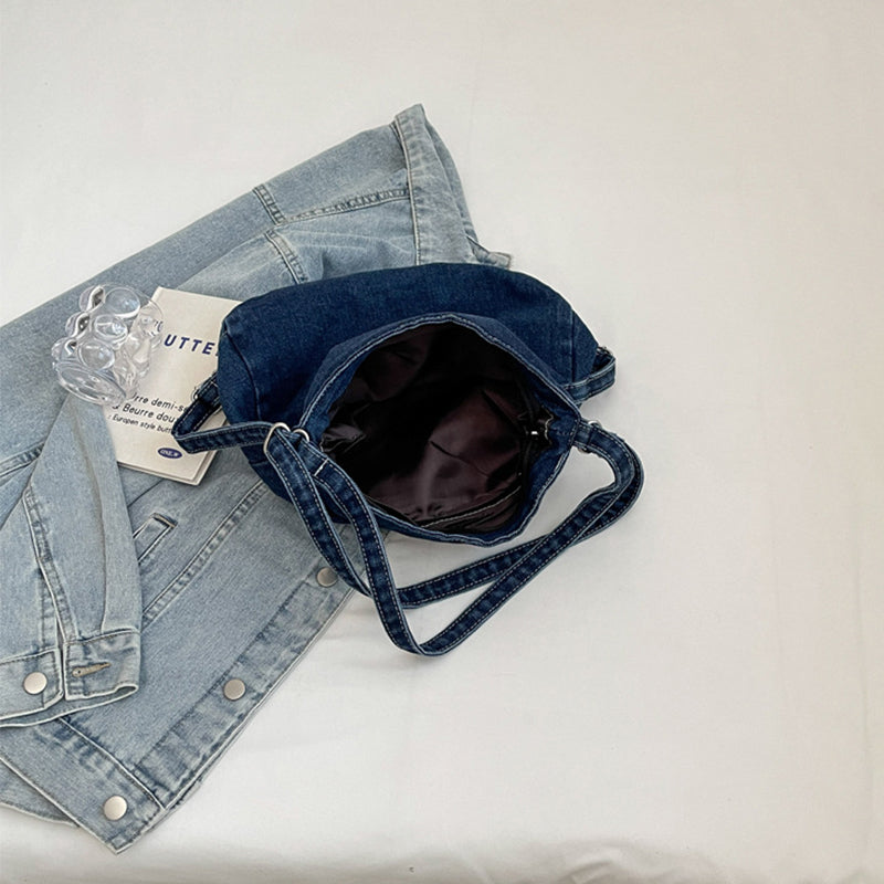 Adjustable Strap Denim Shoulder Bag - Shine in Blue!