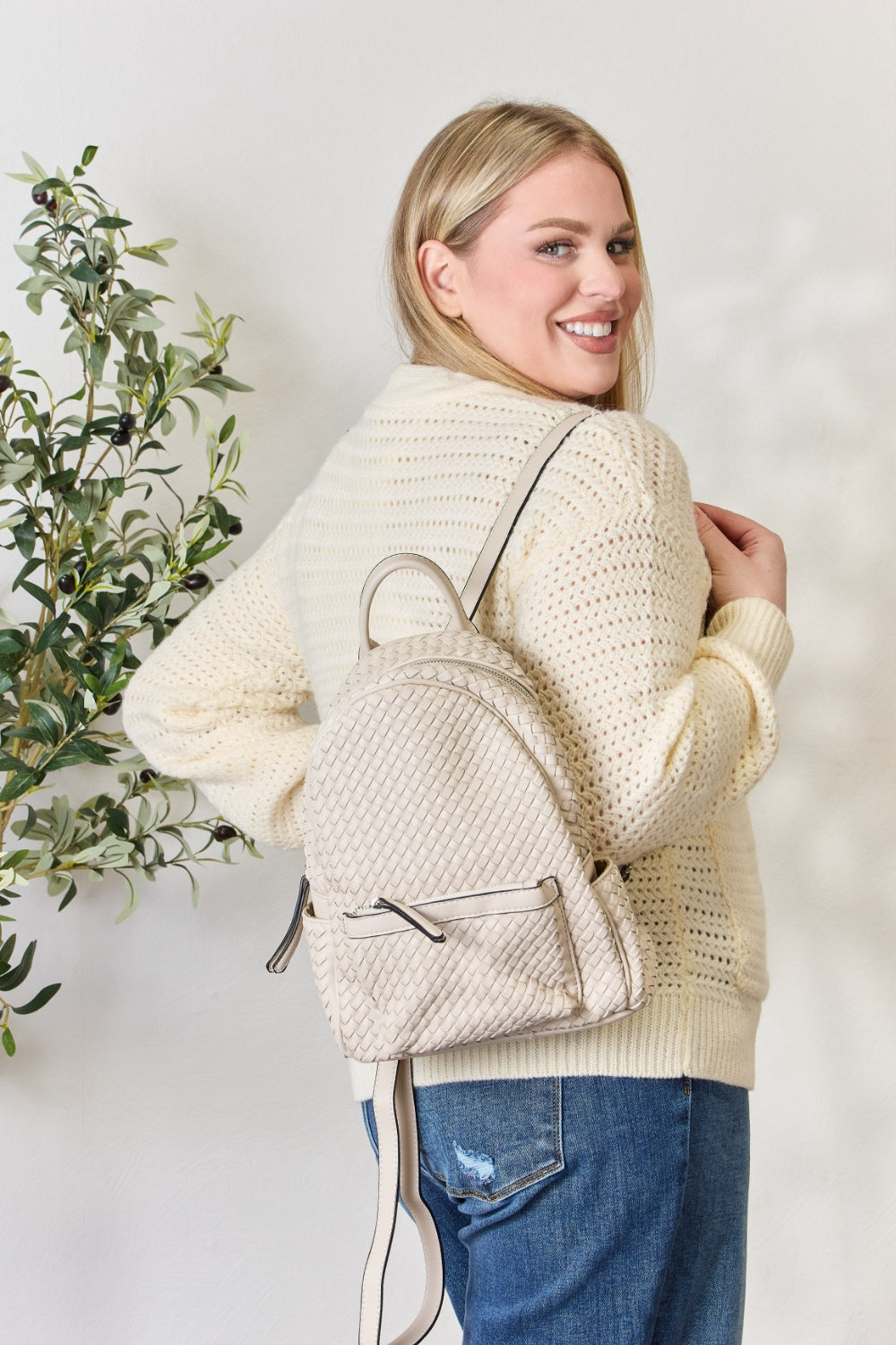 SHOMICO Vegan Leather Woven Backpack - Effortless Style Meets Everyday Essentials!