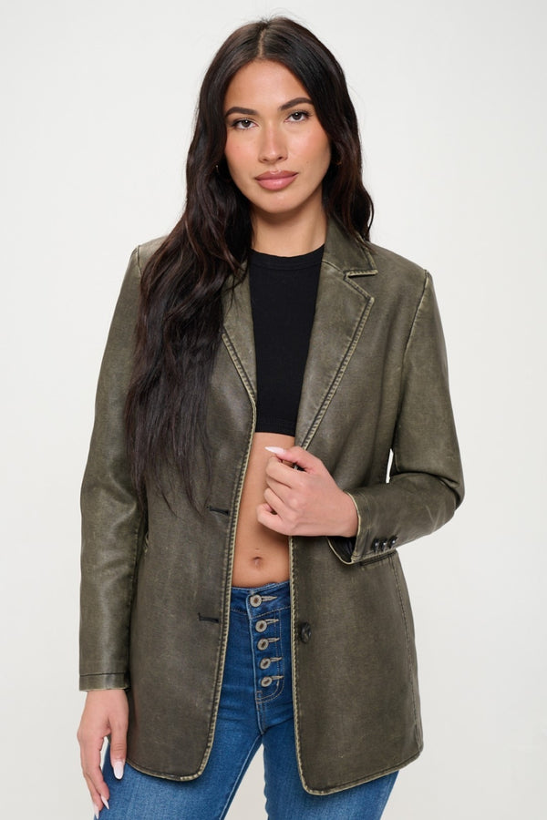 Coalition LA Single-Breasted Vegan Leather Blazer for Modern Women