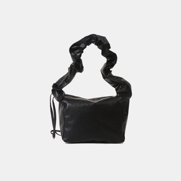 Vegan Leather Drawstring Shoulder Bag with Adjustable Strap and Closure