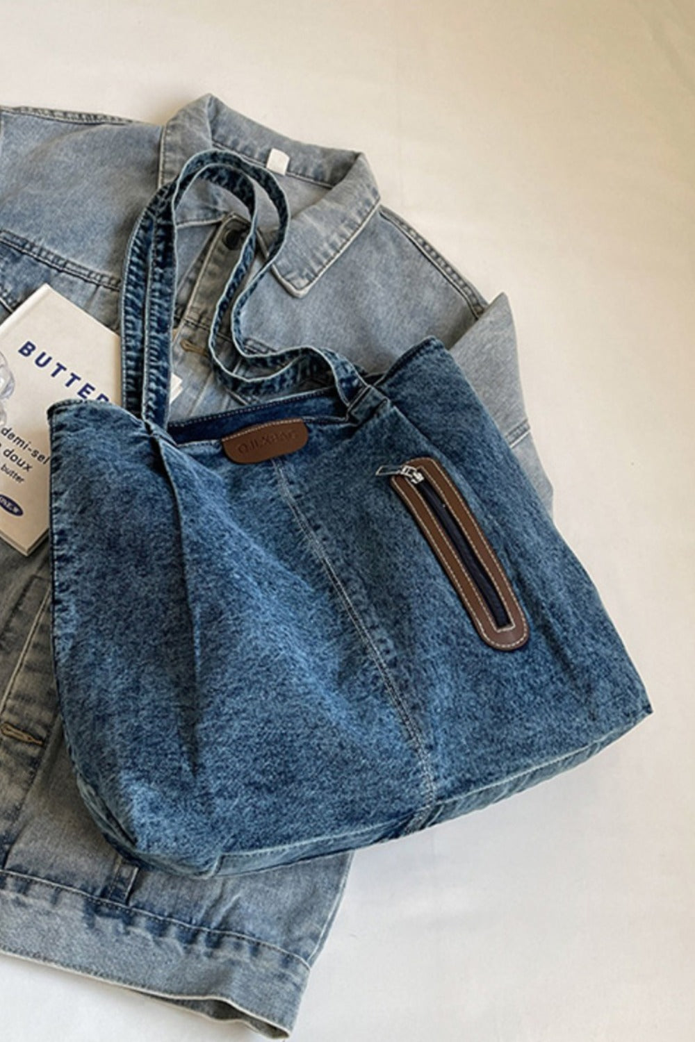 Medium Denim Tote Bag - Shine in Blue!