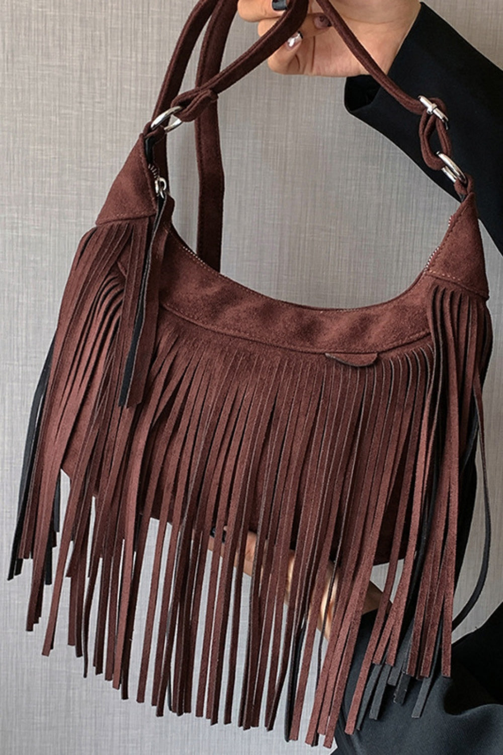 Suede Fringe Adjustable Strap Shoulder Bag - Bohemian Chic Flavor!