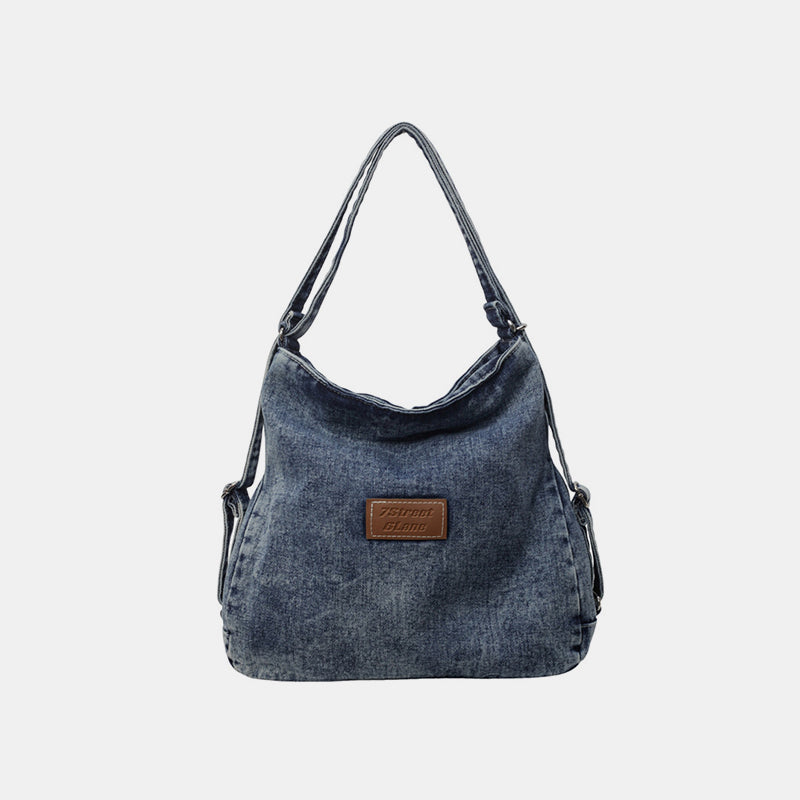 Adjustable Strap Denim Shoulder Bag - Shine in Blue!