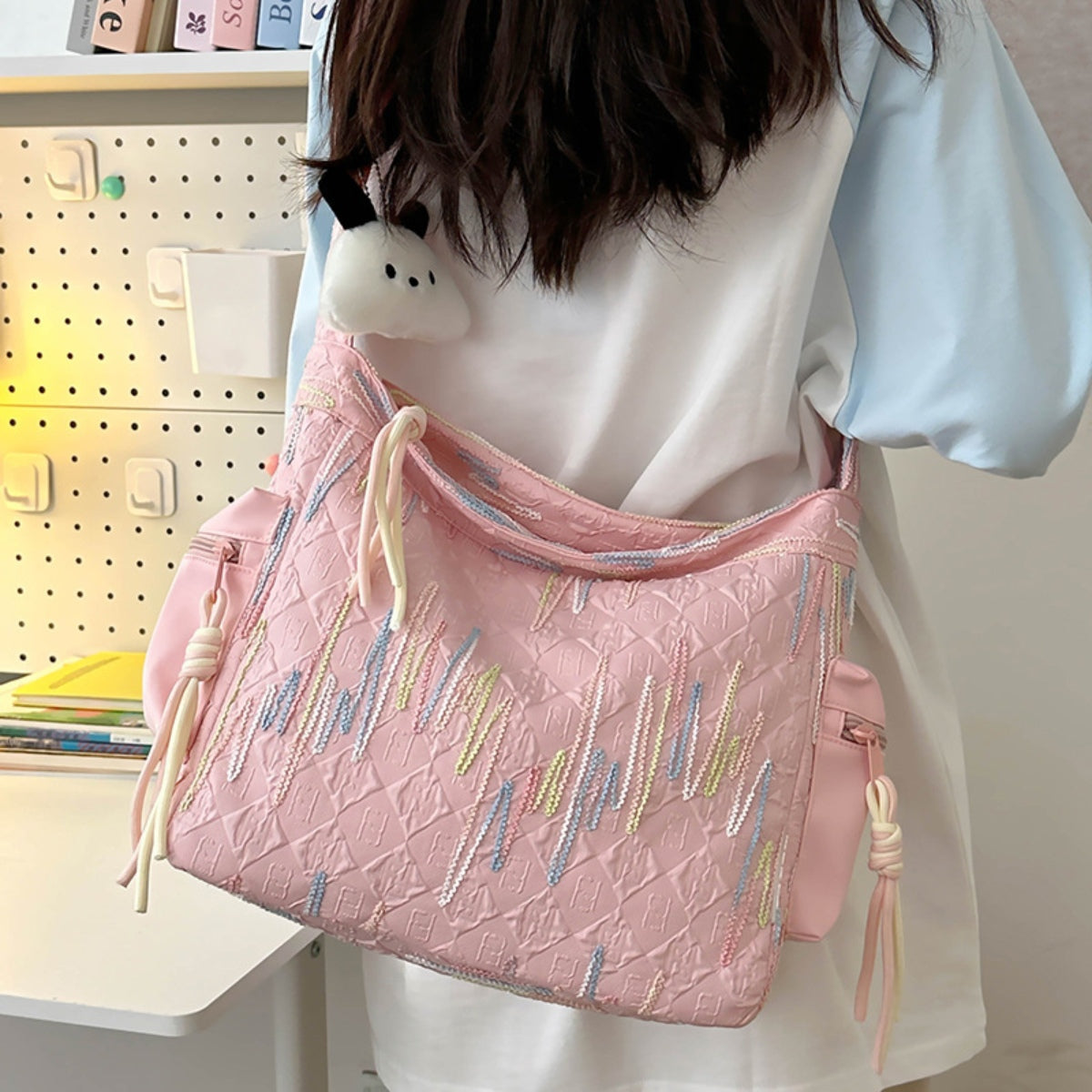 Contrast Texture Shoulder Bag - Organized and easily accessible!