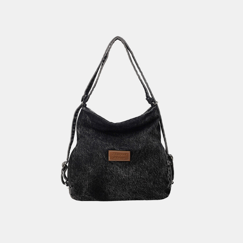 Adjustable Strap Denim Shoulder Bag - Shine in Blue!