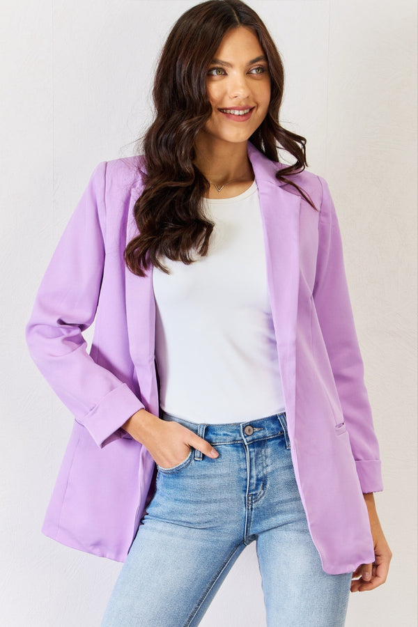 Zenana Lined Open Front Long Sleeve Blazer for Work and Casual Wear