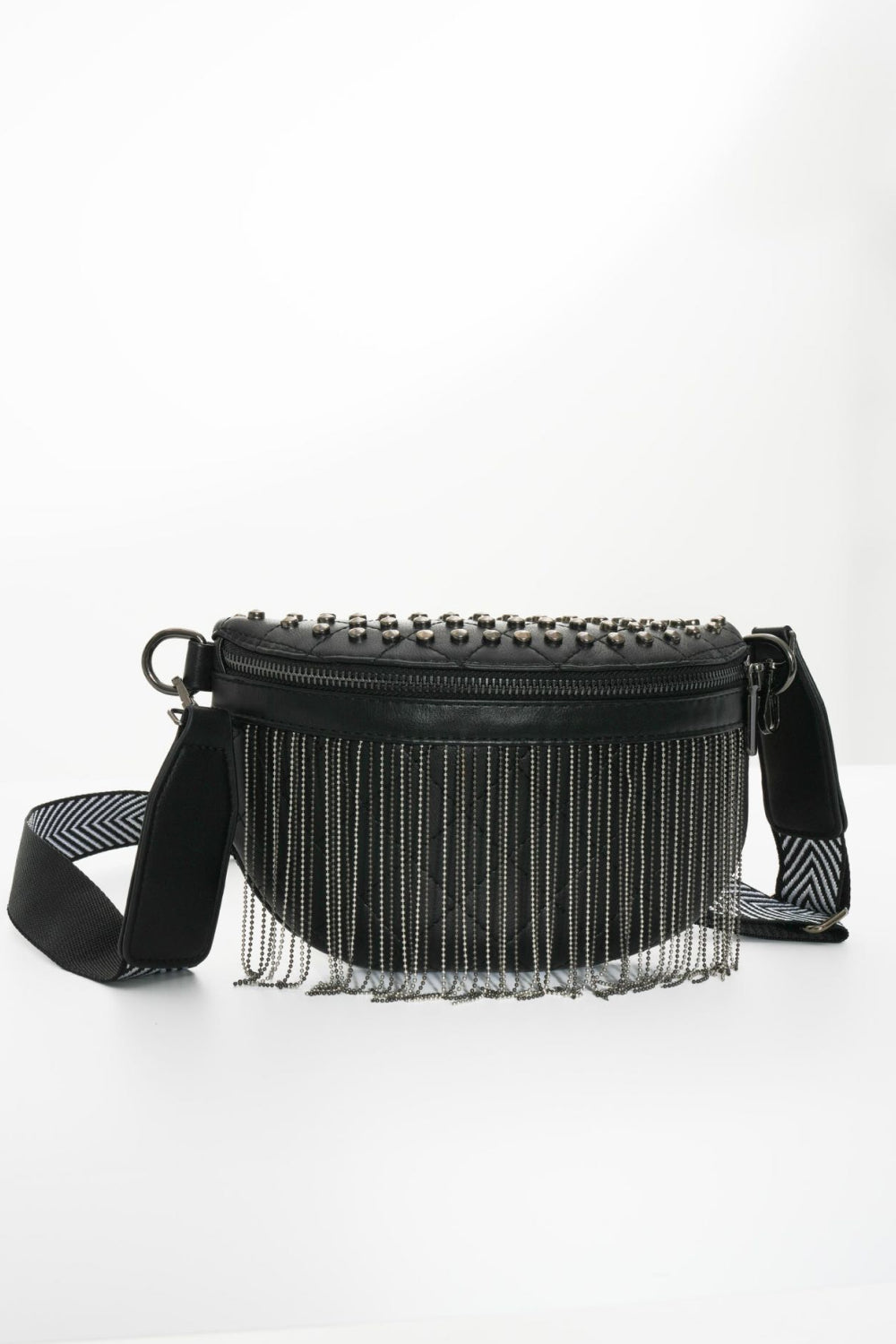 Adored Vegan Leather Studded Sling Bag with Fringes - Edgy Elegance for the Free Spirit!