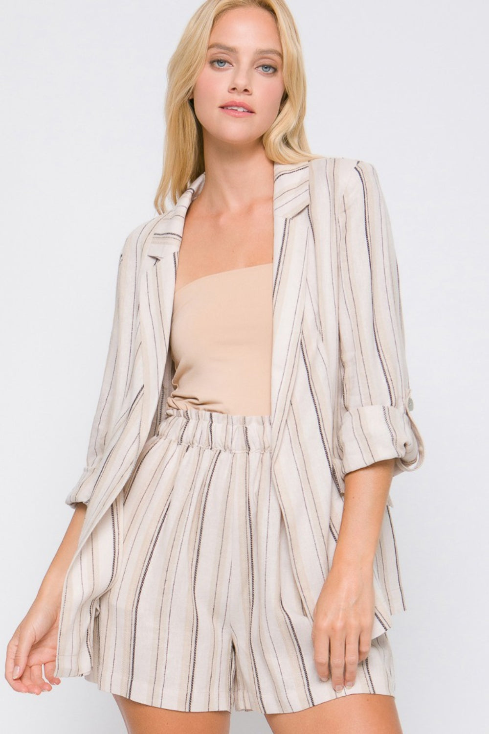 Love Tree Linen Woven Striped Blazer Jacket Cardigan Suit