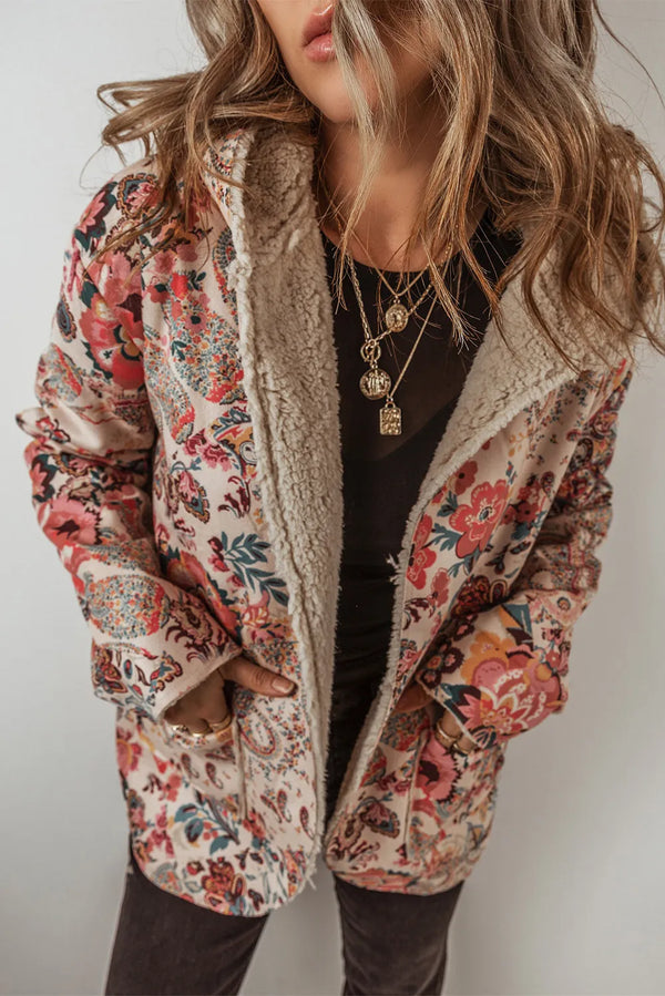 Polyester Hooded Jacket with Printed Design and Relaxed Long Sleeves