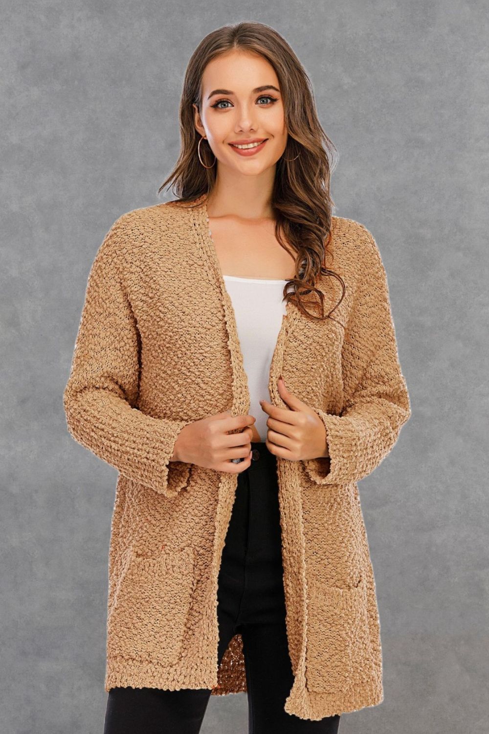 Angel Wings Pocketed Open Front Cardigan, Women's 100% Polyester, Relaxed Fit