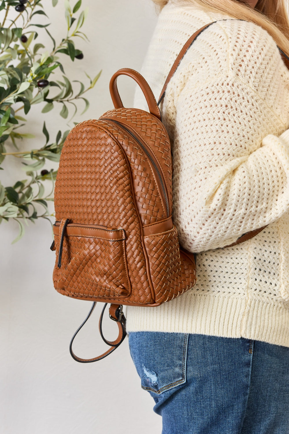 SHOMICO Vegan Leather Woven Backpack - Effortless Style Meets Everyday Essentials!