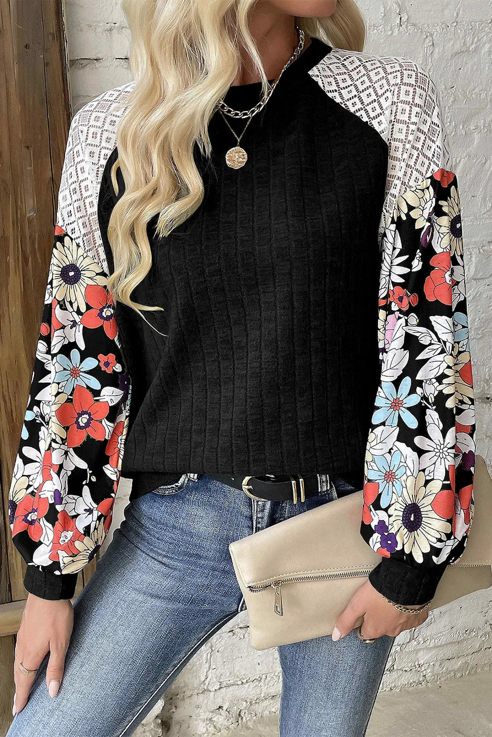 Printed Round Neck Long Sleeve Top - Breathable Fabric, Flattering Fit