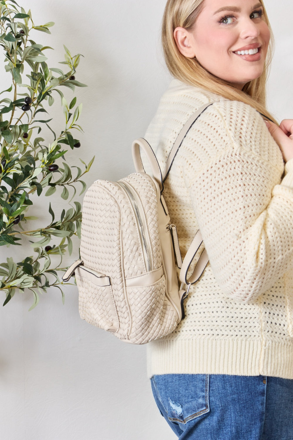 SHOMICO Vegan Leather Woven Backpack - Effortless Style Meets Everyday Essentials!