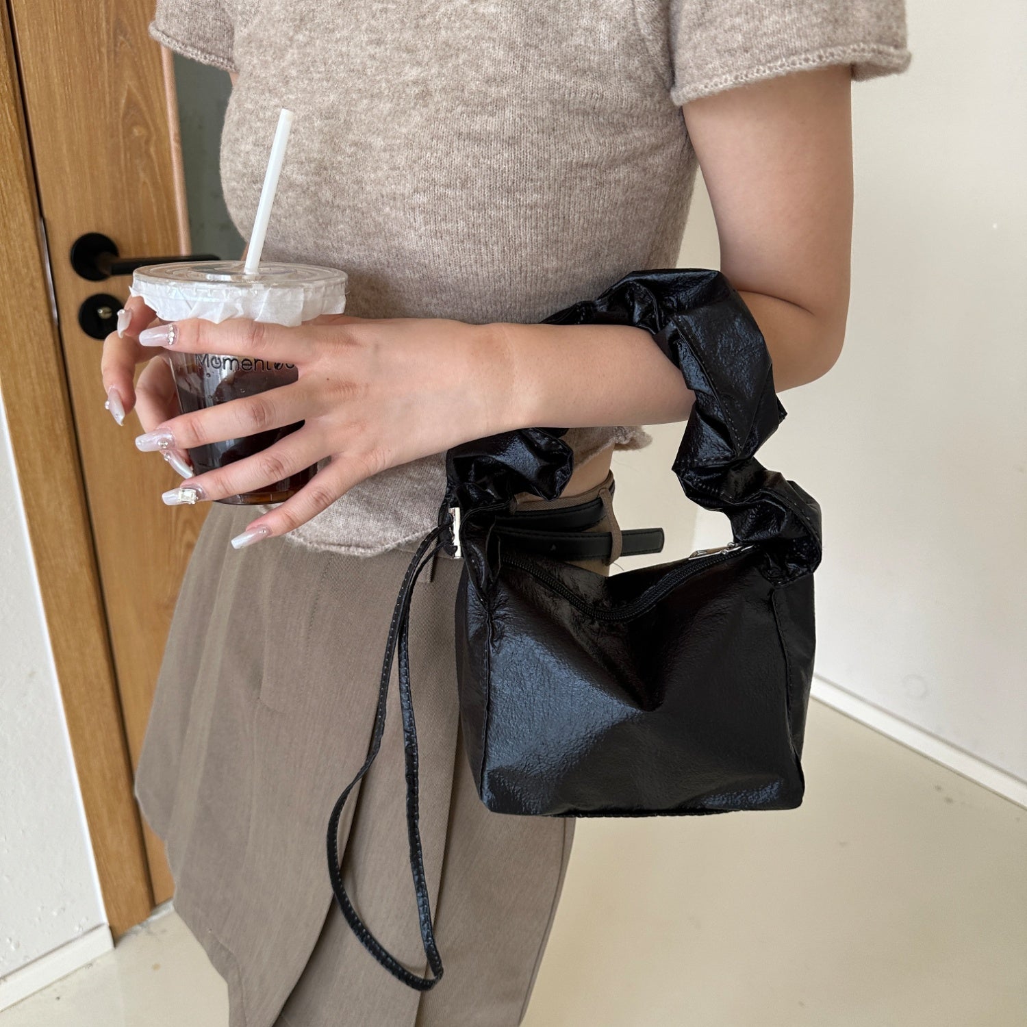 Vegan Leather Drawstring Shoulder Bag - Style and Convenience United!