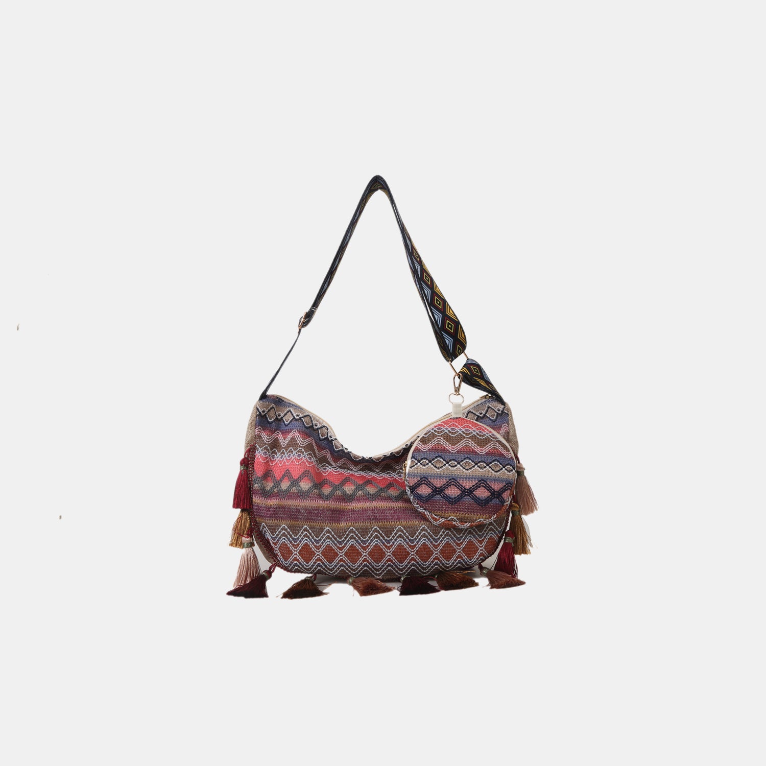 Printed Tassel Detail Crossbody Bag with Small Purse - Effortlessly Chic!