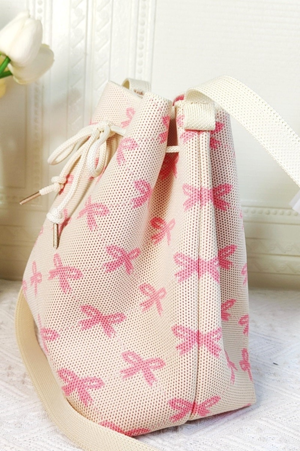 Zenana Ribbon Bowknot Pattern Crossbody Bucket - Easier Outings Everyday!