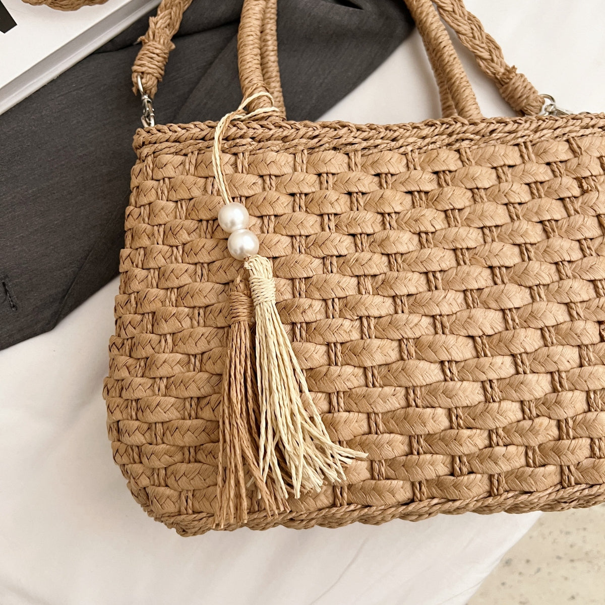 Braided Strap Paper Weave Shoulder Bag - Easy Reach for all your essentials!