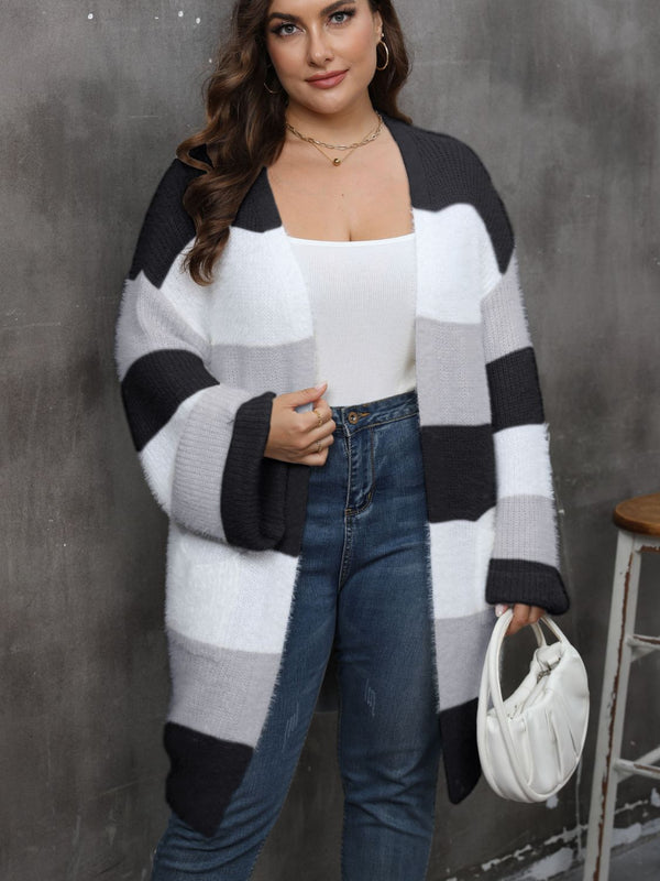 Plus Size Open Front Long Sleeve Cardigan 100% Acrylic Moderate Stretch