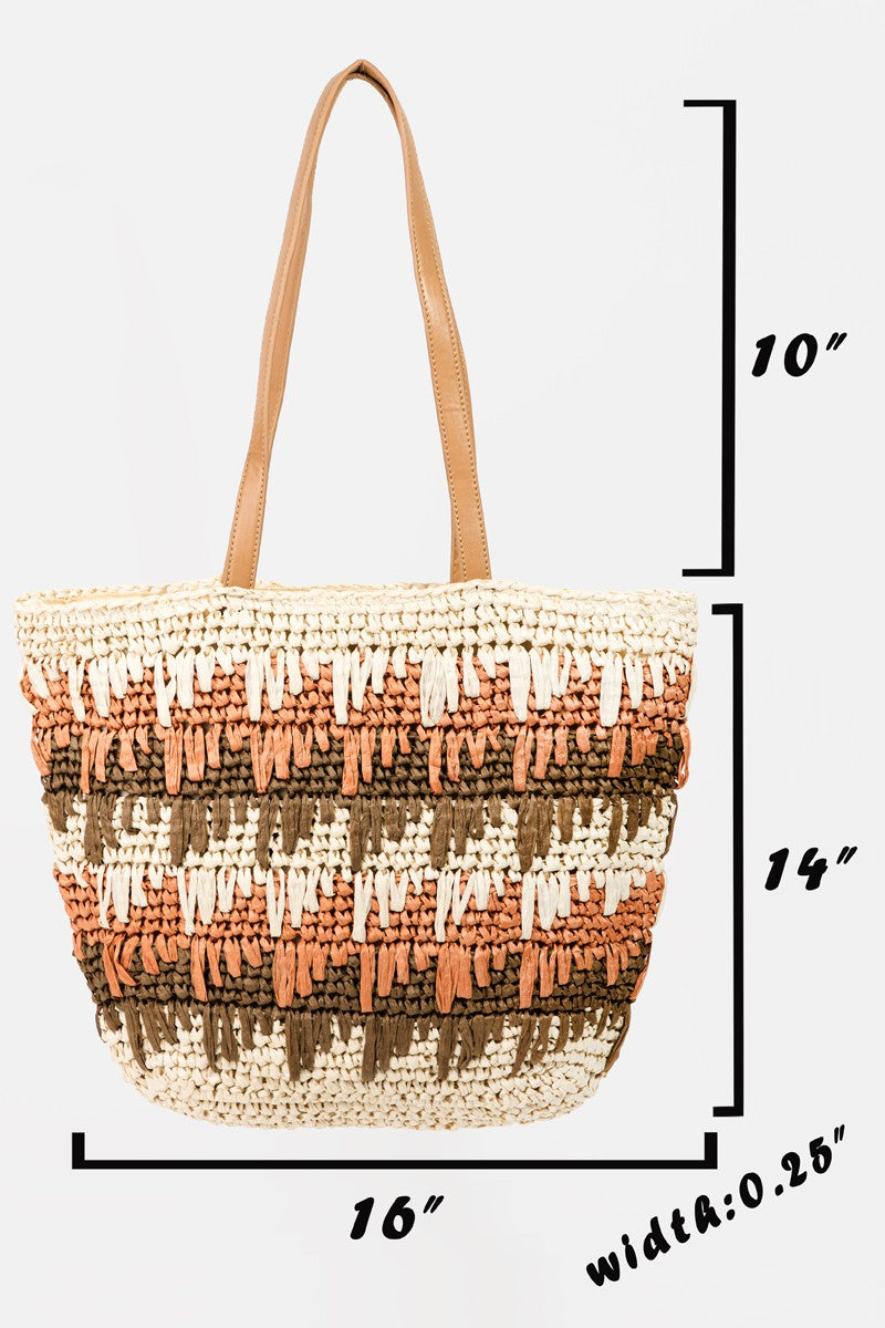 Fame Straw Braided Striped Tote Bag - Beach Days & Summer Vibes!