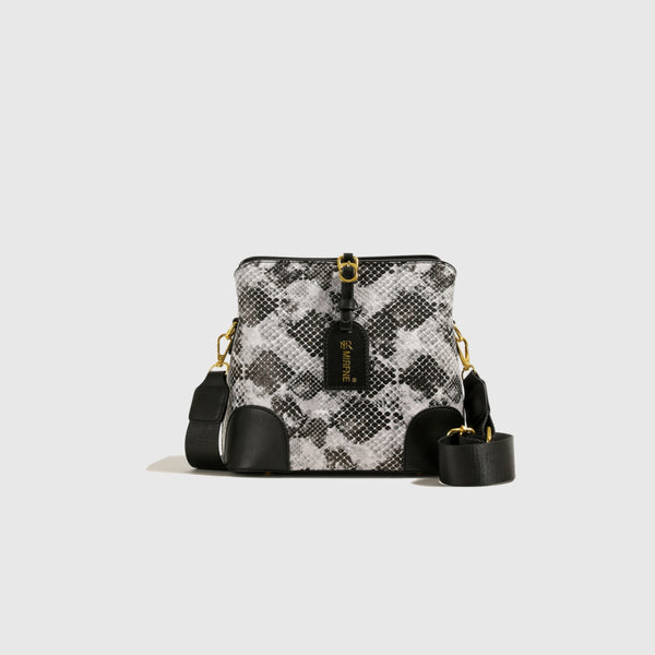 Vegan Leather Snakeskin Print Crossbody Bag with Adjustable Strap