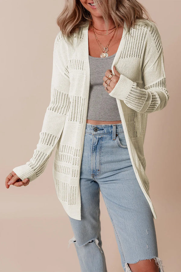 Openwork Long Sleeve Cardigan Slightly Stretchy Acrylic Polyamide