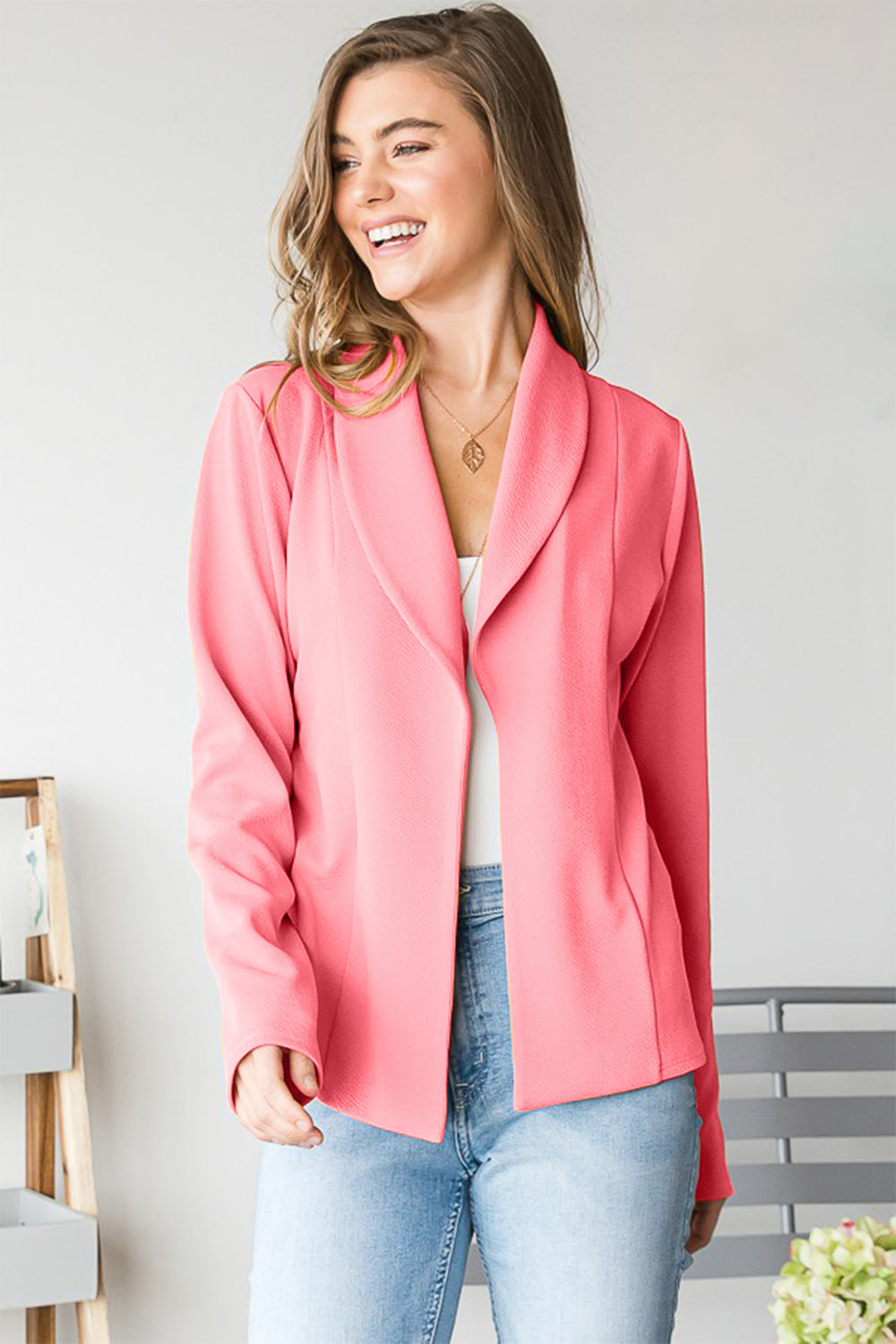 Open Front Long Sleeve Blazer Women's Career Cardigan Suit Jacket Outwear Tops