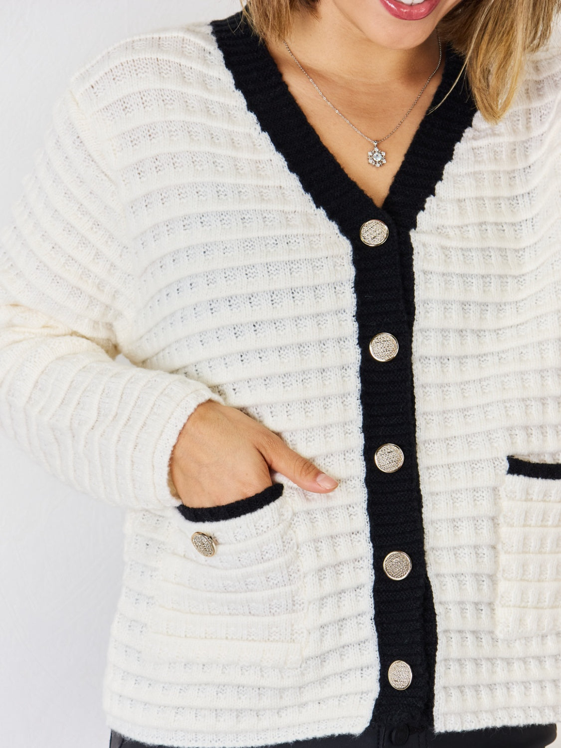 Contrast Trim Button Up Cardigan