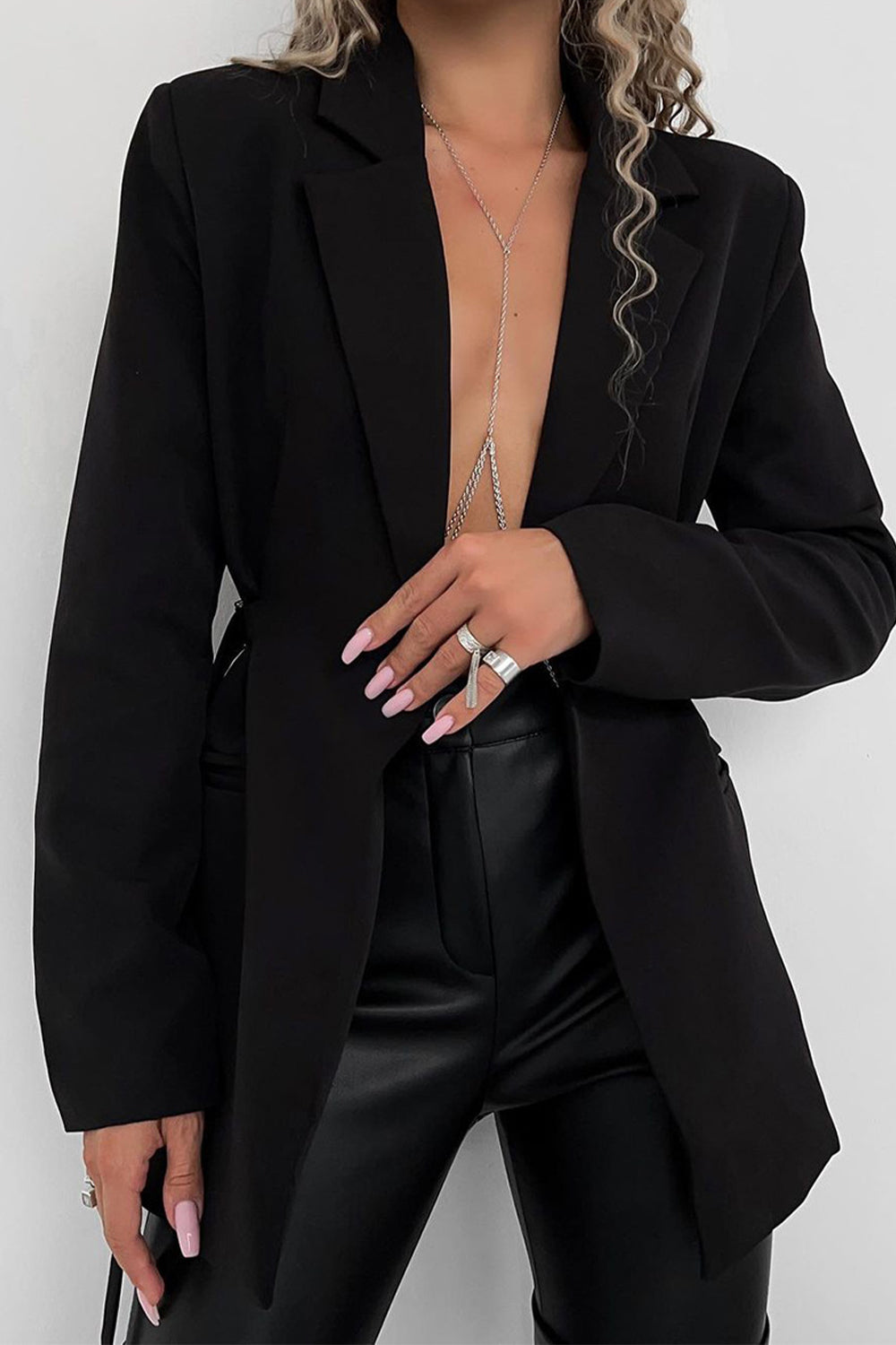 Women's Long Sleeve Blazer Lapel Collar Career Suit Jacket Outwear