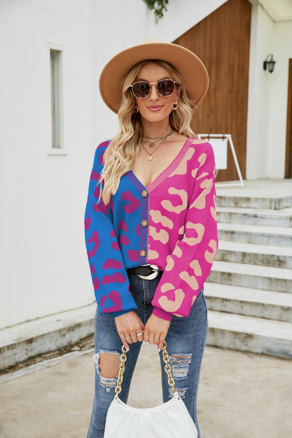 Mandy Leopard Button Up Dropped Shoulder Cardigan