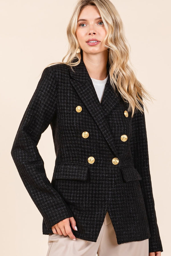 Plaid Double-Breasted Long Sleeve Blazer Jacket for Women's Career Wear