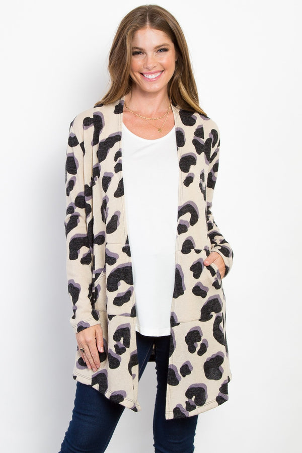 Soft Printed Lightweight Knit Cardigan with Pockets and Stretch