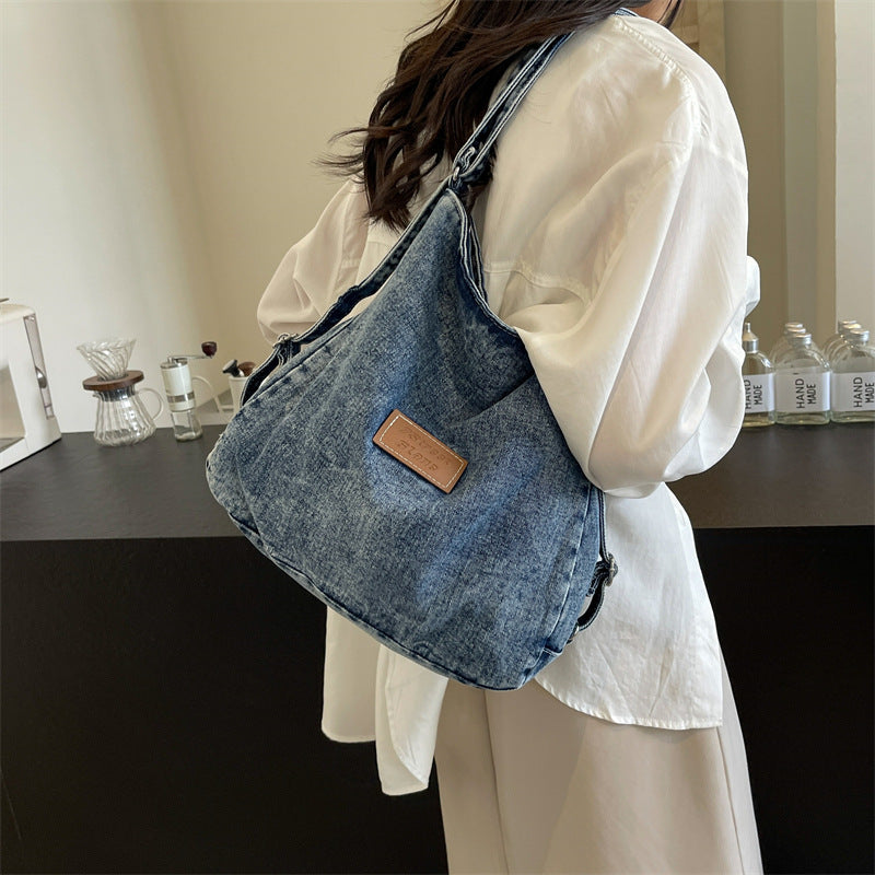 Adjustable Strap Denim Shoulder Bag - Shine in Blue!