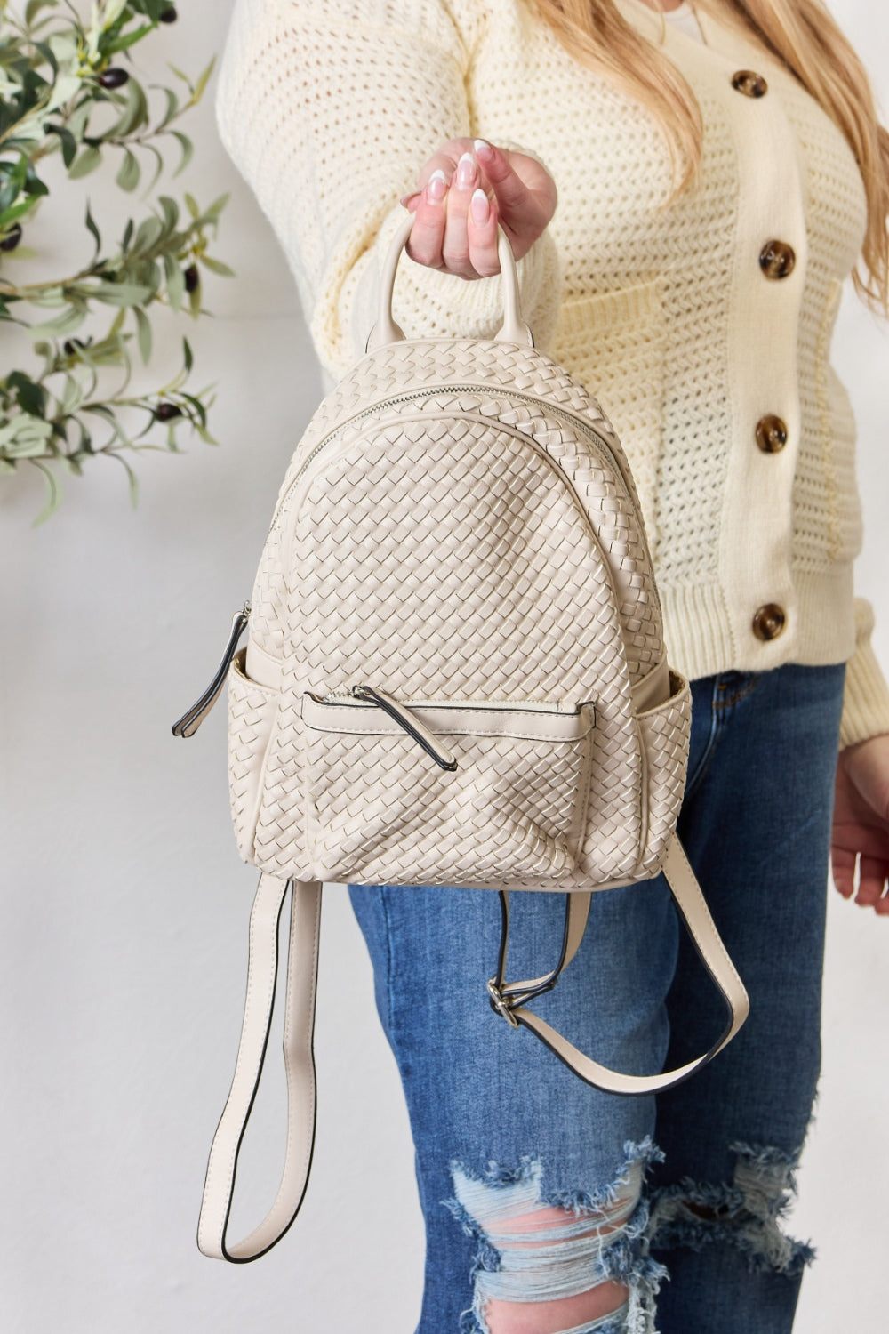 SHOMICO Vegan Leather Woven Backpack - Effortless Style Meets Everyday Essentials!