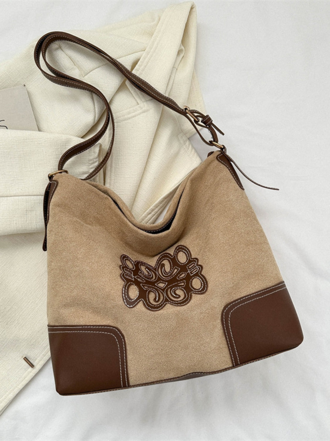 Suede Patch Adjustable Strap Vegan Leather Tote Bag - Comfort for Heavier Carry!