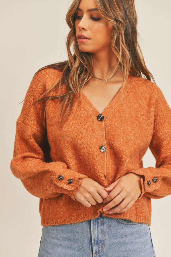 MABLE Long Sleeve Button Down Sweater Cardigan Acrylic Polyester Spandex