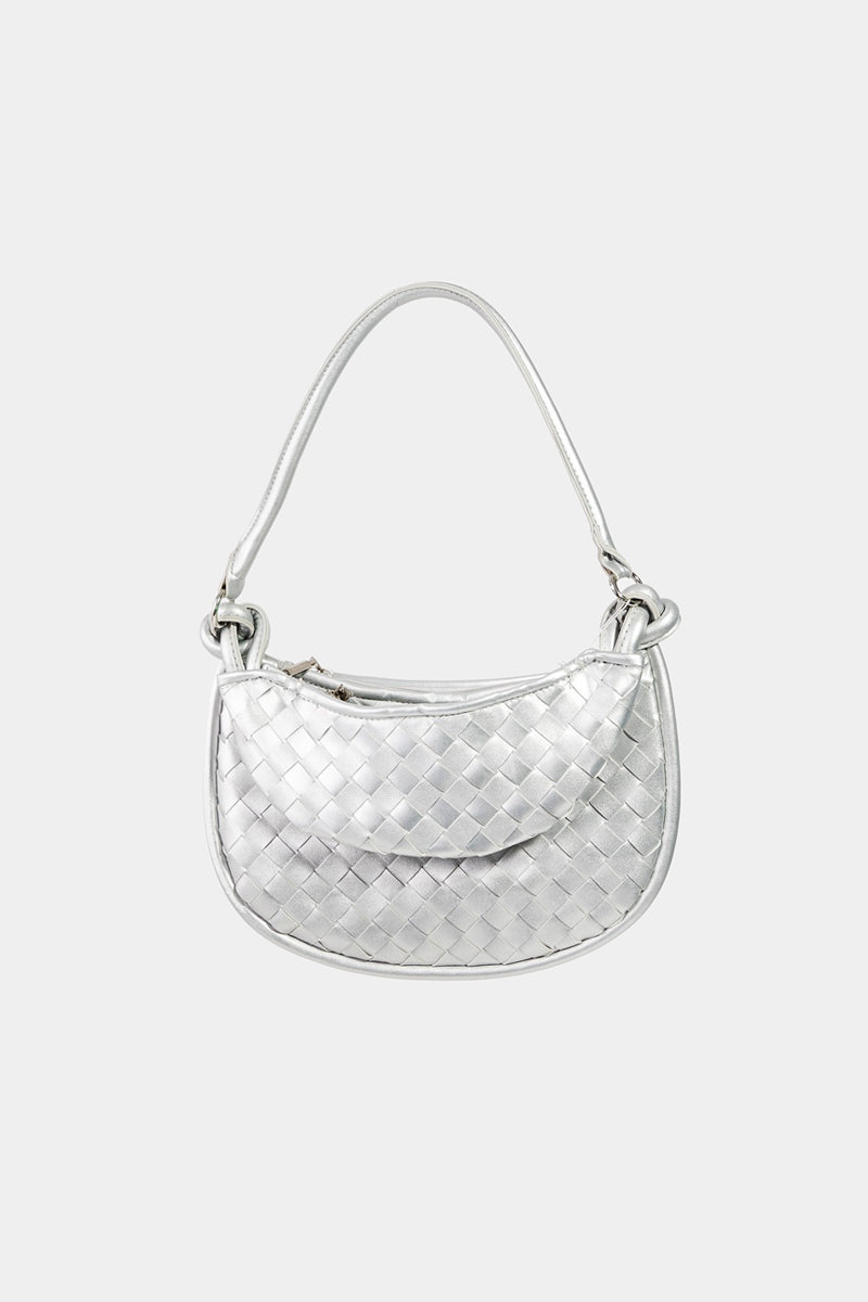 Fame Vegan Leather Basket Weave Half Moon Bag - Carry Your Essentials in Style!