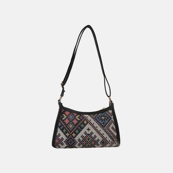 Printed Polyester Crossbody Bag with Compact Organization and Design