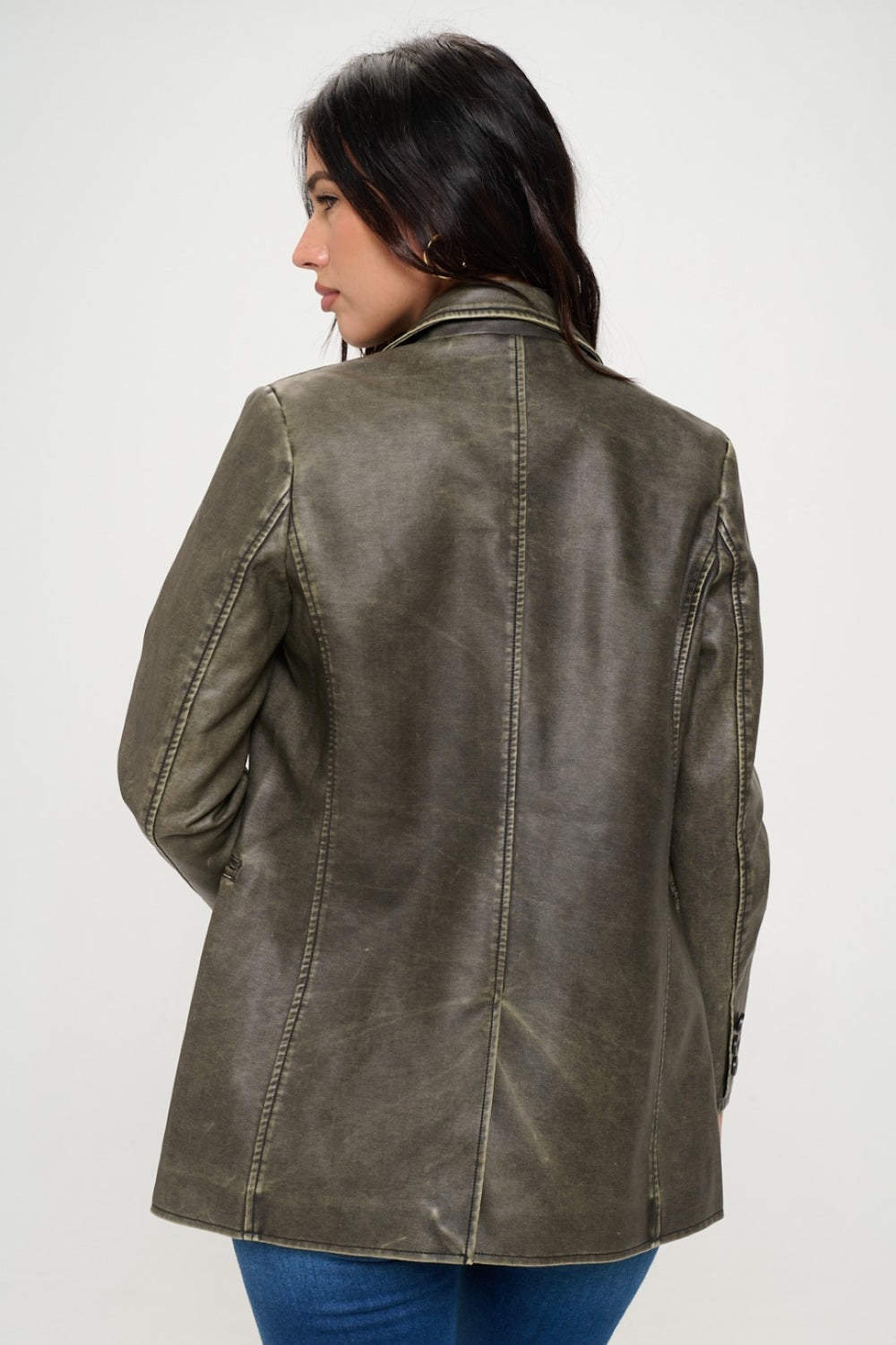 Coalition LA Women's Vegan Leather Blazer Single-Breasted Suit Jacket