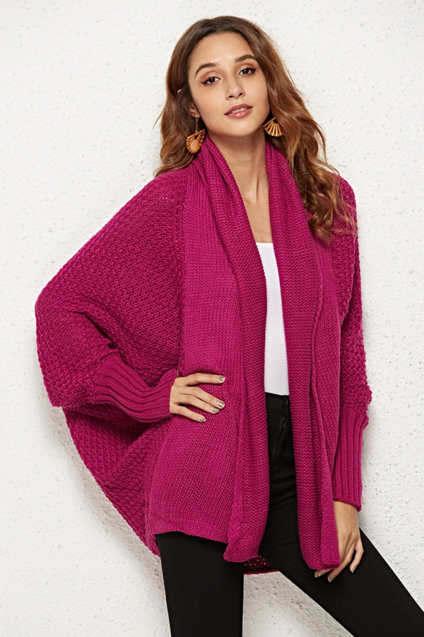 Acrylic Open Front Batwing Sleeve Cardigan with Machine Washable Care