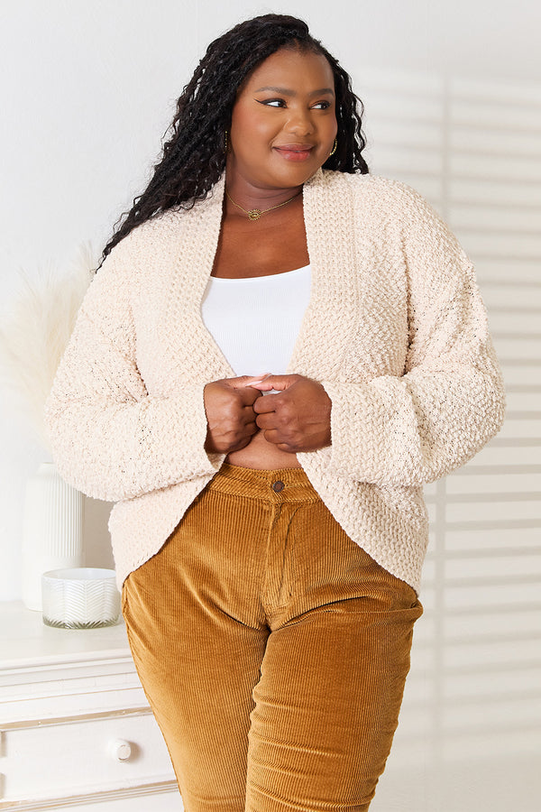 Slightly Stretchy Acrylic Open Front Long Sleeve Cardigan