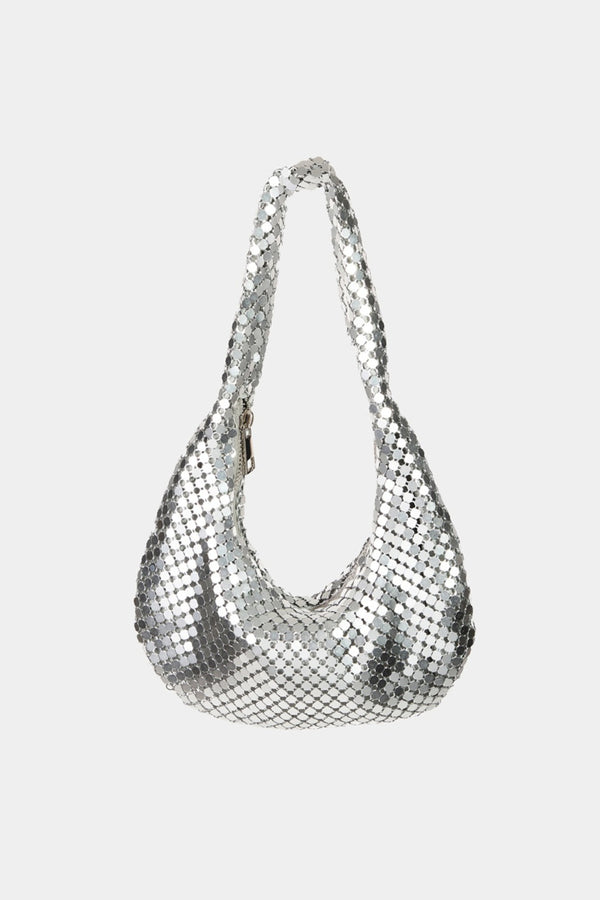 Sequin Disc Handbag Medium Size PU Alloy Polyester Imported Accessory