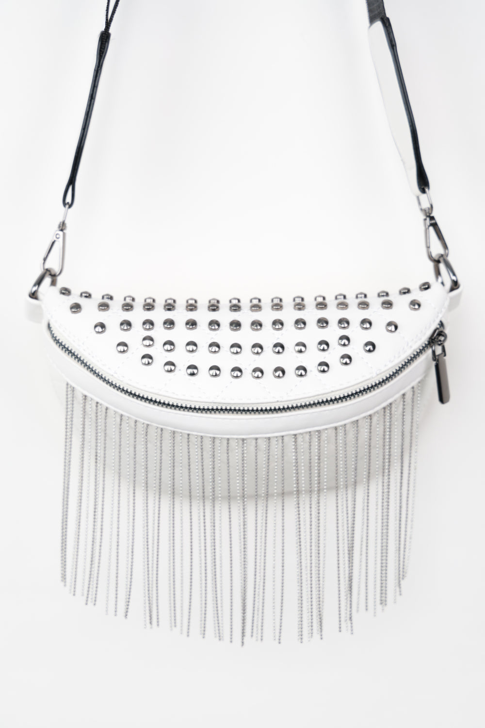 Adored Vegan Leather Studded Sling Bag with Fringes - Edgy Elegance for the Free Spirit!