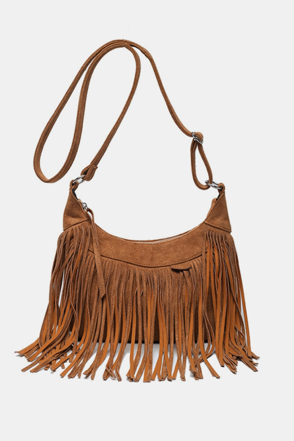 Suede Fringe Adjustable Strap Shoulder Bag - Bohemian Chic Flavor!