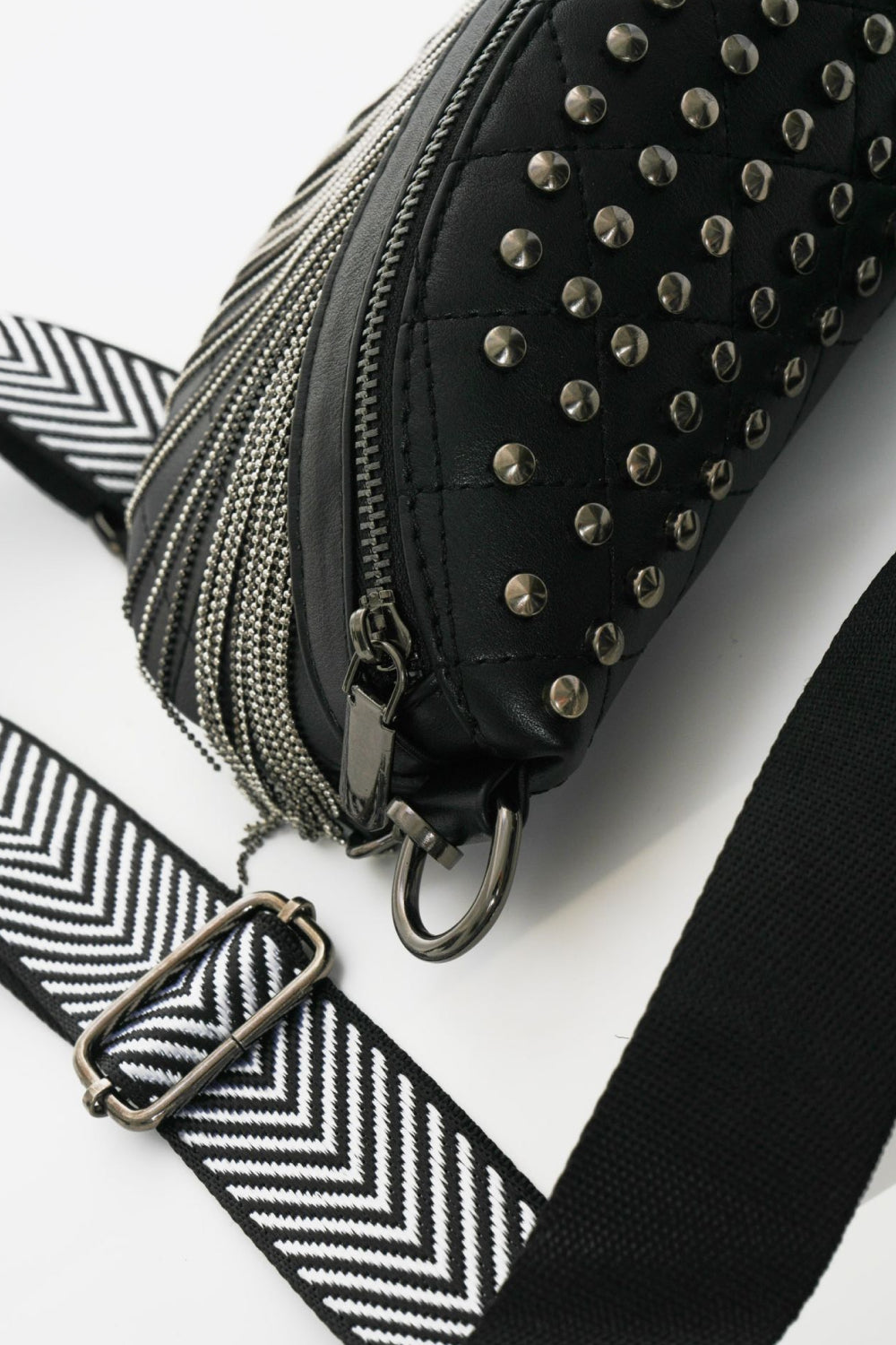 Adored Vegan Leather Studded Sling Bag with Fringes - Edgy Elegance for the Free Spirit!