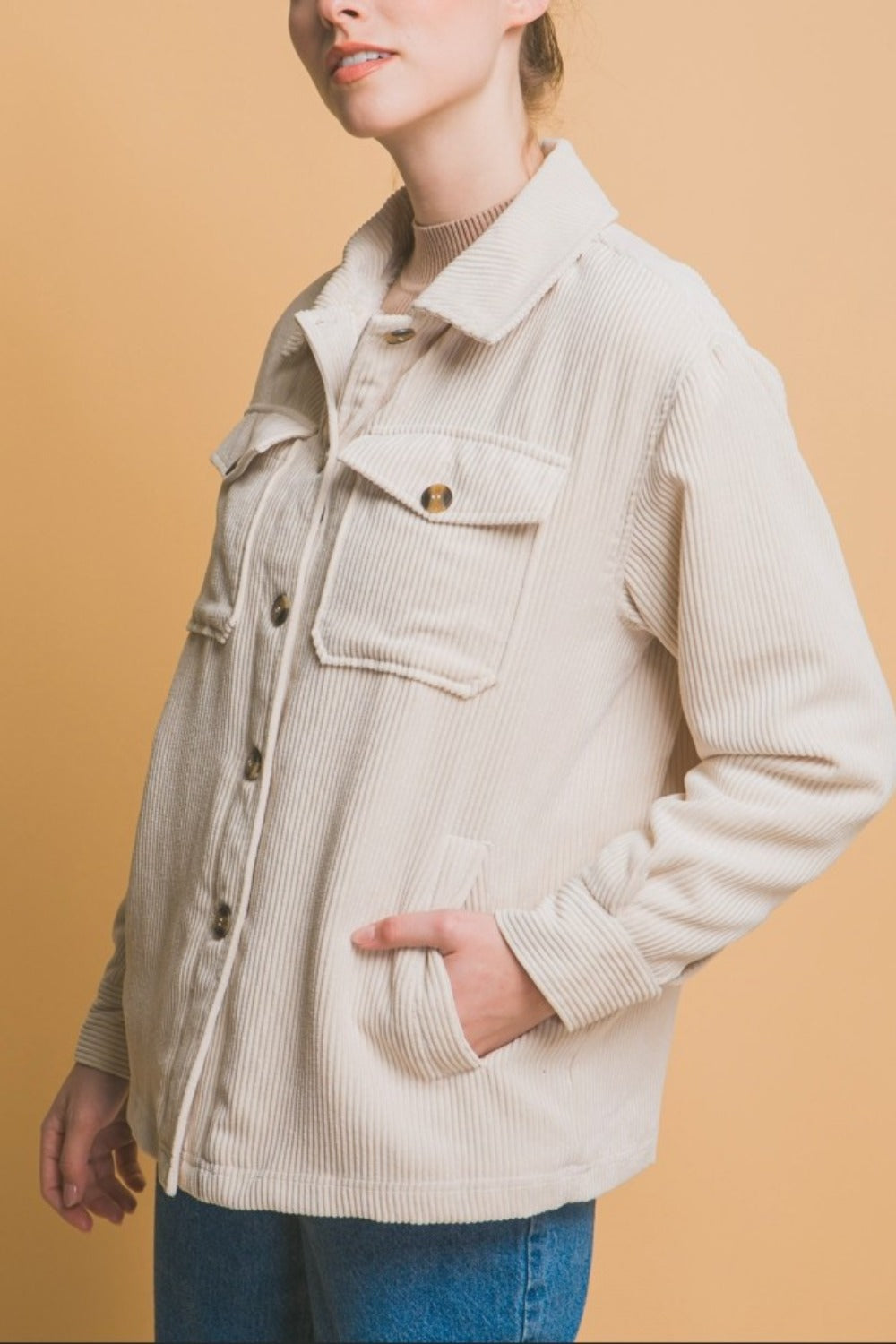 Corduroy Button Up Jacket with Sherpa Inside New Relaxed Fit Outwear